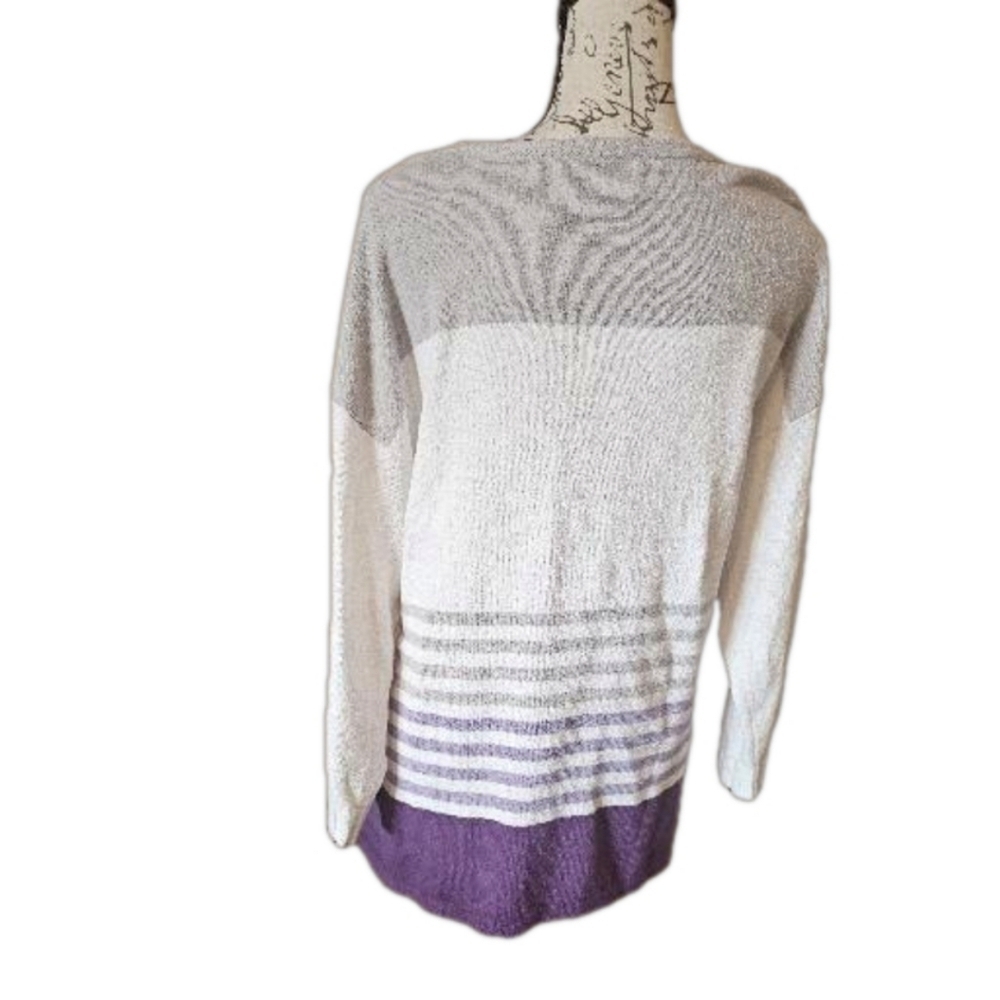 Chicos Women's Sweater Light Weight Gray, White Purple Size 2 12-14 EUC - Picture 6 of 12